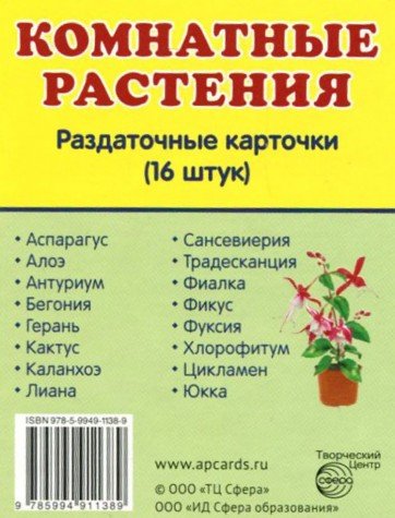 Раздаточные карточки Комнатные растения(63х87мм)
