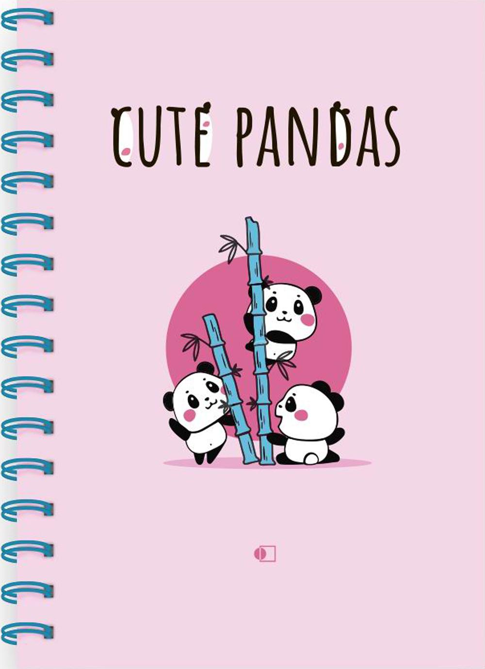 Блокнот Прикольные панды, на бамбуке / Cute pandas, one (А5, 160 стр., пружина, блок розовый)