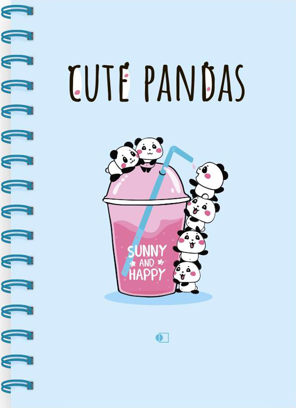 Блокнот Прикольные панды, на стаканчике / Cute pandas, three (А5, 160 стр., пружина, блок голубой)