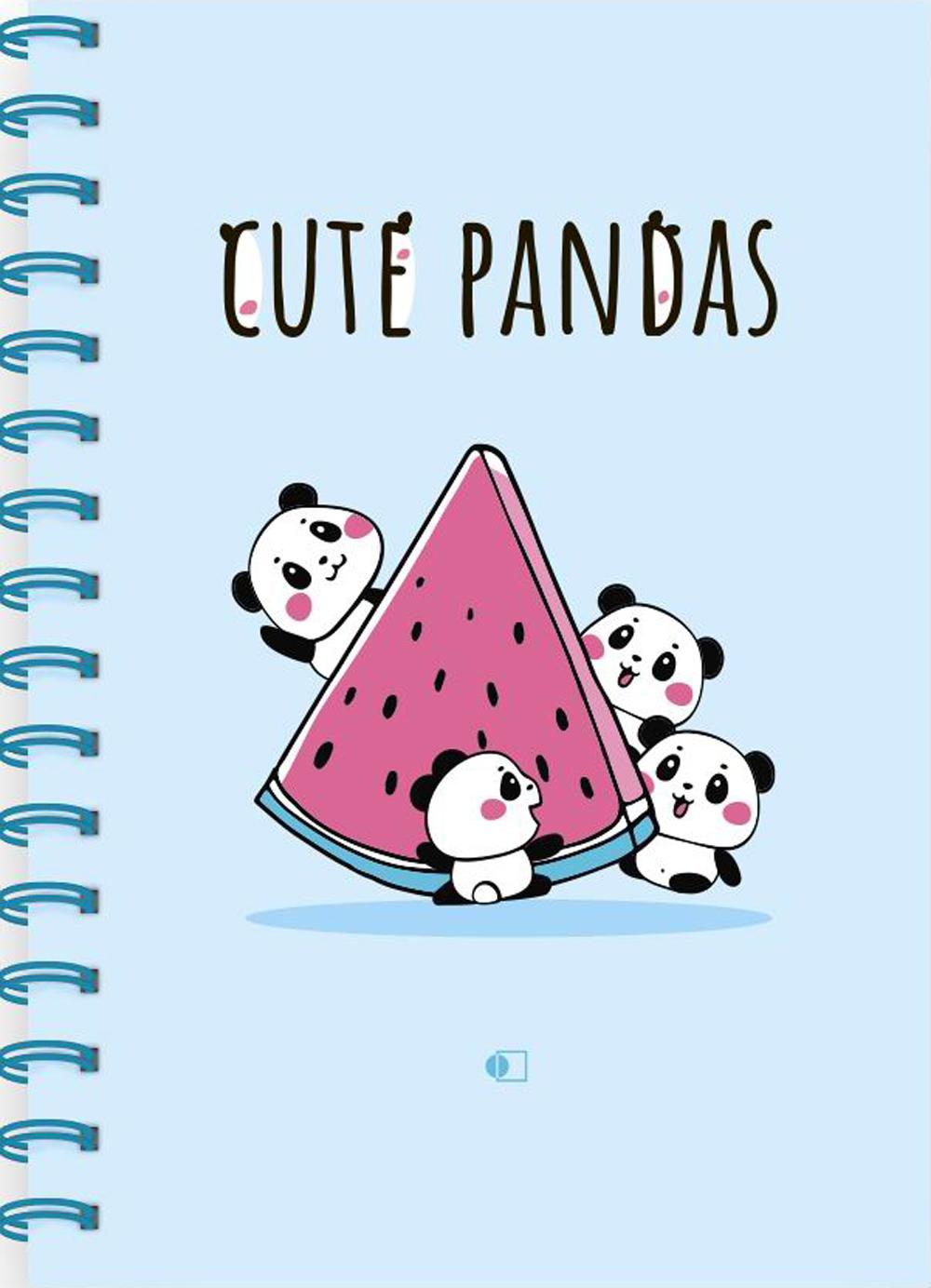 Блокнот Прикольные панды, на арбузе / Cute pandas, four (А5, 160 стр., пружина, блок голубой)