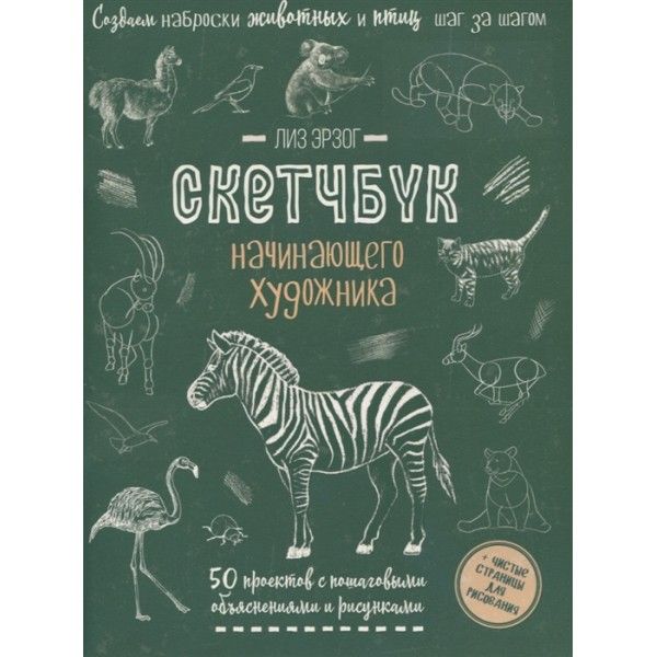Создаем наброски животных и птиц (зебра зеленая).Скетчбук начинающего художника