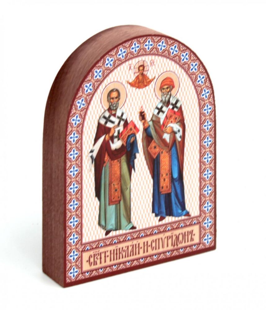 Икона аркой Николай и Спиридон, свтт. на дереве: 95 х 120