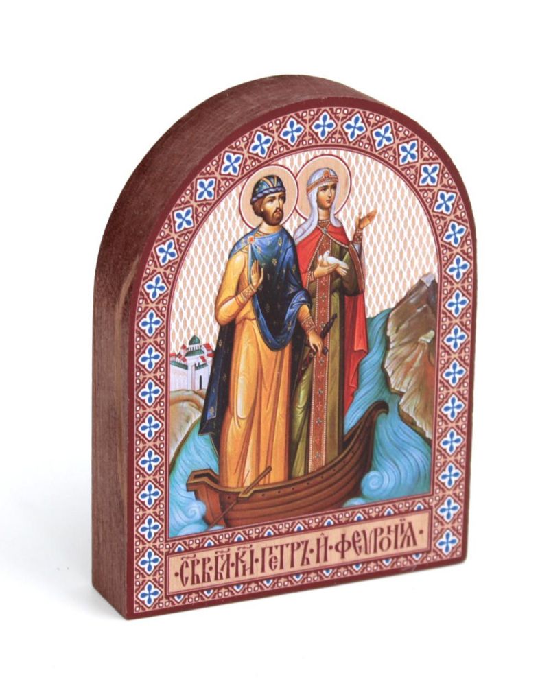 Икона аркой Петр и Феврония (в ладье), блг.князья на дереве: 95 х 120