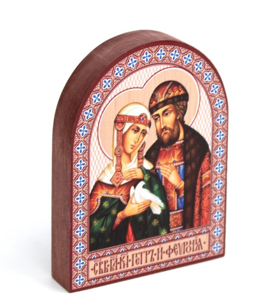 Икона аркой Петр и Феврония (с голубем), блг.князья на дереве: 95 х 120