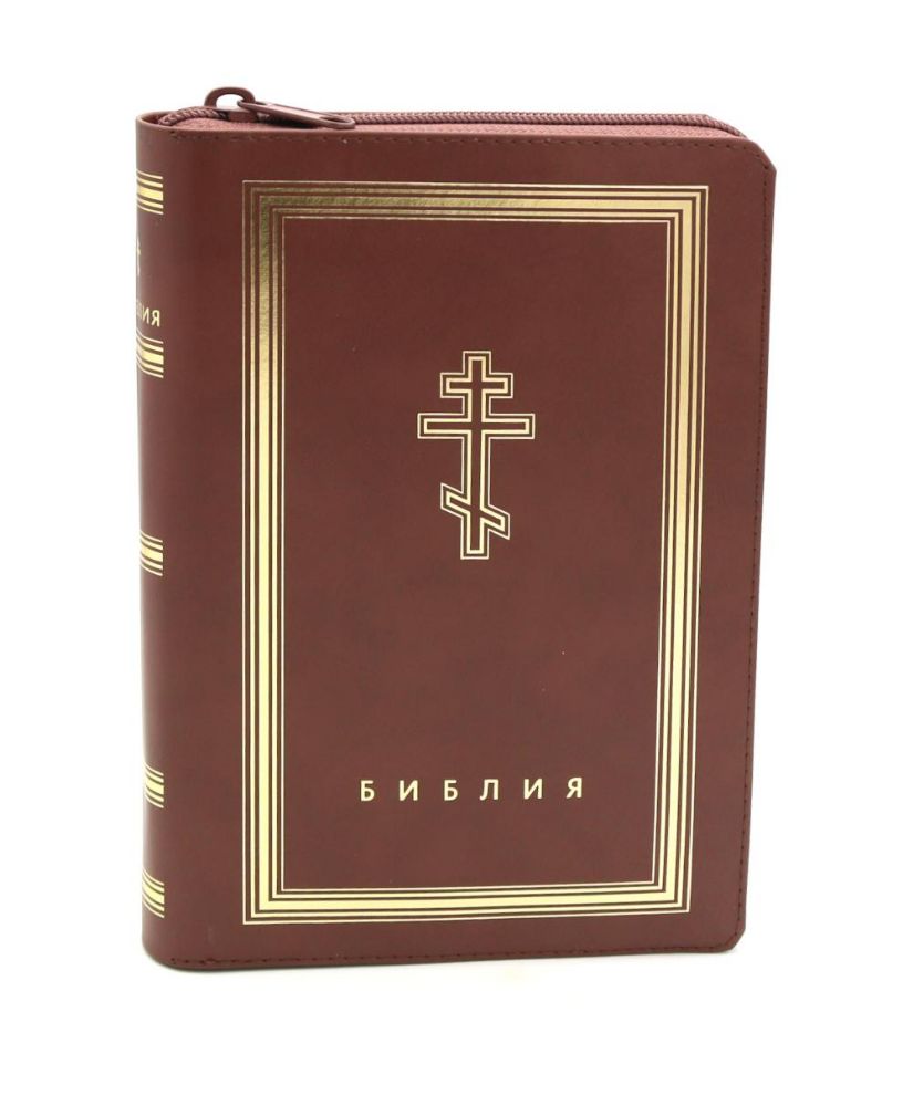 Библия. Книги Священного Писания Ветхого и Нового Завета (рециклированная кожа коричневая, молния, золот.обрез)