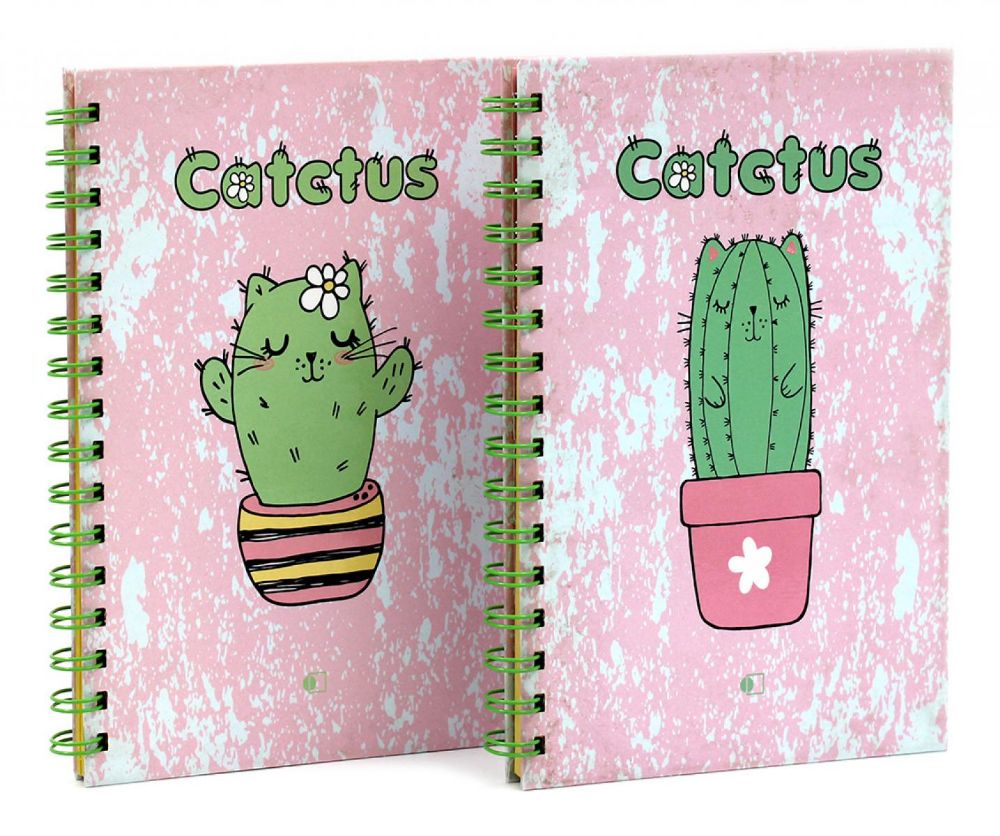 Блокноты Кактус Кот высокий, утренний (А5, 160 страниц, пружина, блок желтый)(комплект из 2-х блокнотов)