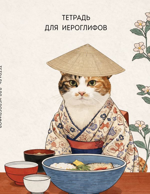 Тетрадь для иероглифов, сетка 9х9 мм. (Кот в кимоно)