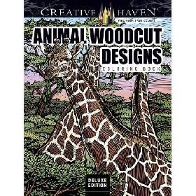 Creative Haven Deluxe Edition Animal Woodcut Designs Coloring Book: Striking Designs on a Dramatic Black Background