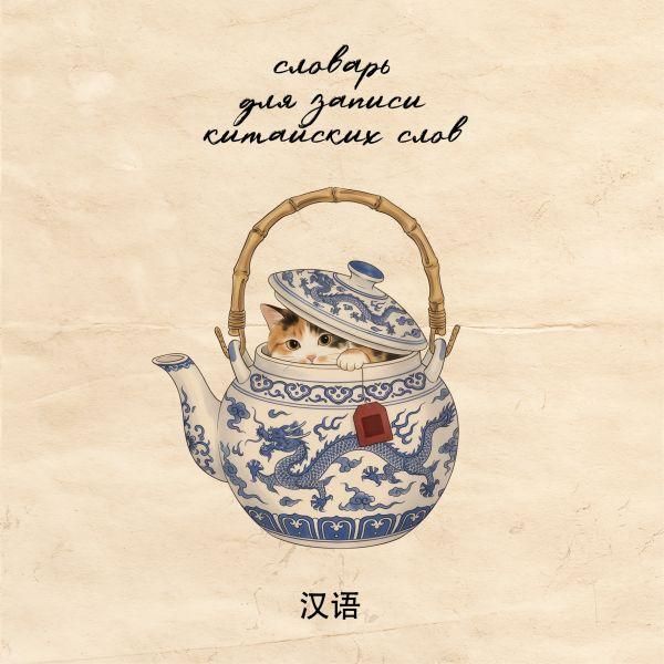 Словарь для записи китайских слов 15х15 см Котик в чайнике