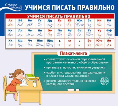 Плакат-лента. Учимся писать правильно В ПАКЕТЕ 100х33 см, в индивидуальной упаковке