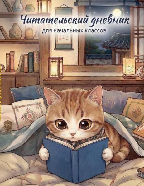 Читательский дневник для начальных классов. Котик 32 л., цветной блок